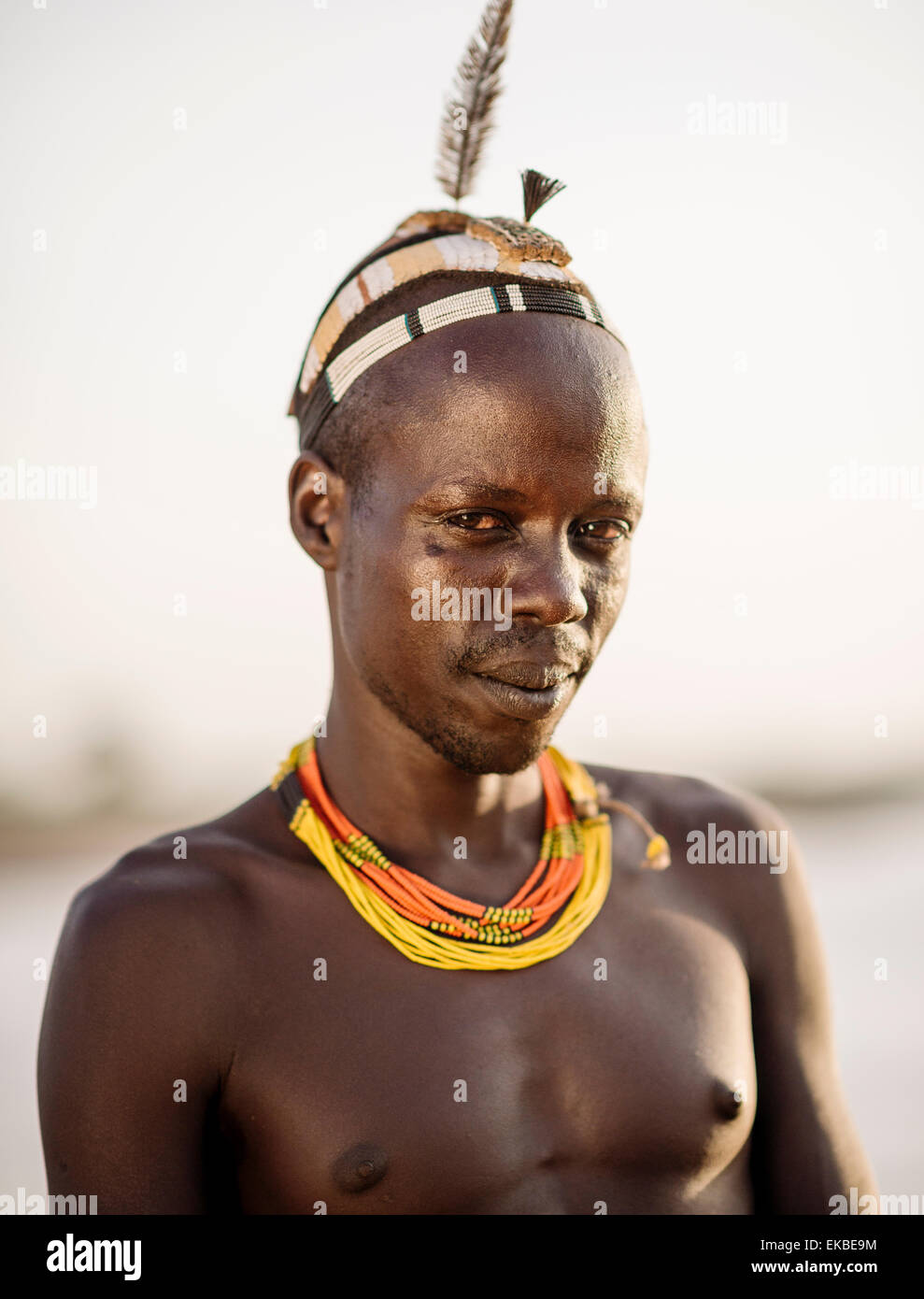 Portrait of Tuta by the Omo River, Dassanech Tribe, Rate Village, Omorate, Omo Valley, Ethiopia, Africa Stock Photo