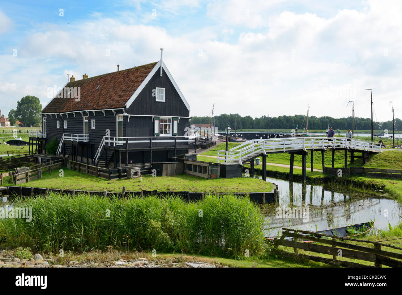 Canal and traditional building, Zuiderzee Open Air Museum, Lake Ijssel, Enkhuizen, North Holland, Netherlands, Europe Stock Photo