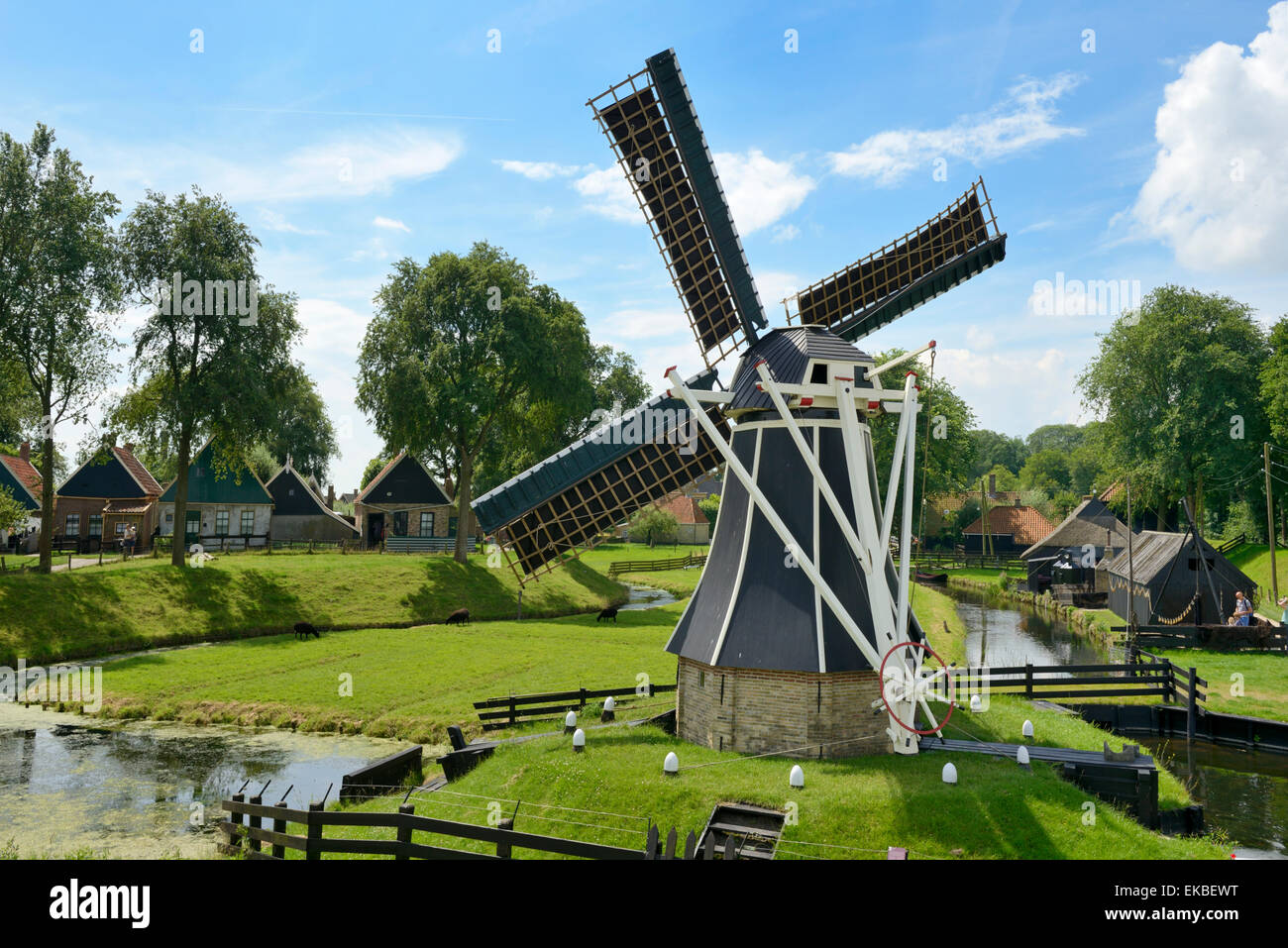 Traditional Dutch windmill, Zuiderzee Open Air Museum, Lake Ijssel, Enkhuizen, North Holland, Netherlands, Europe Stock Photo