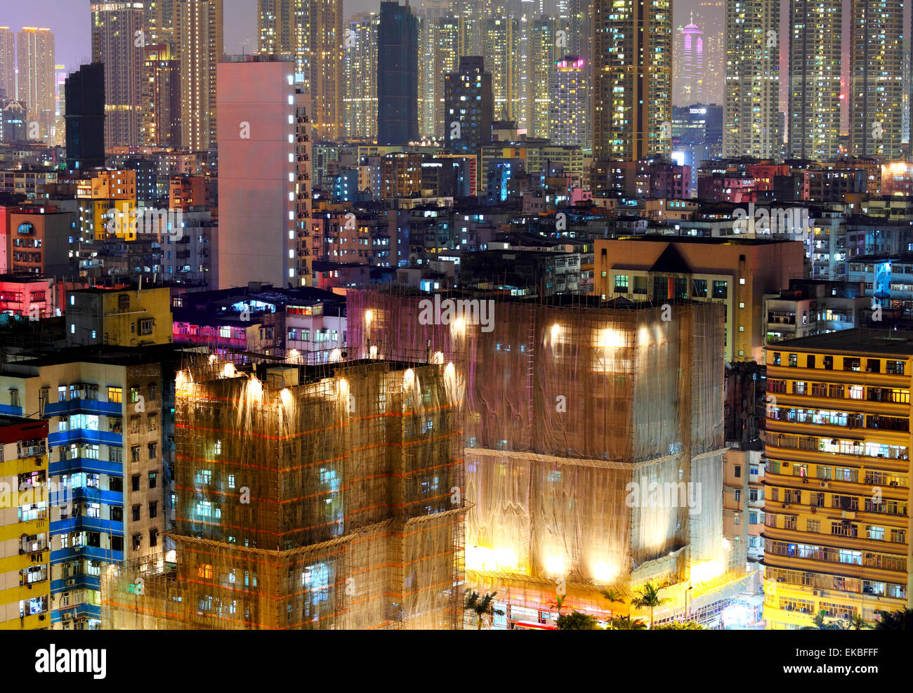 apartment building at night in Hong Kong Stock Photo - Alamy
