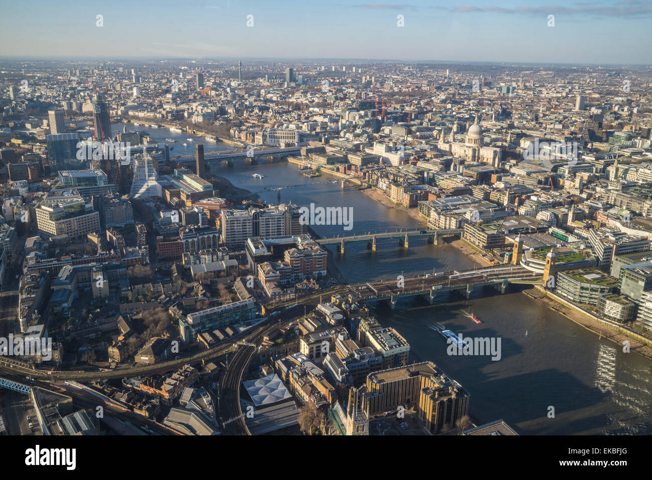 Elevated view of the River Thames and London skyline looking west, London, England, United Kingdom, Europe Stock Photo