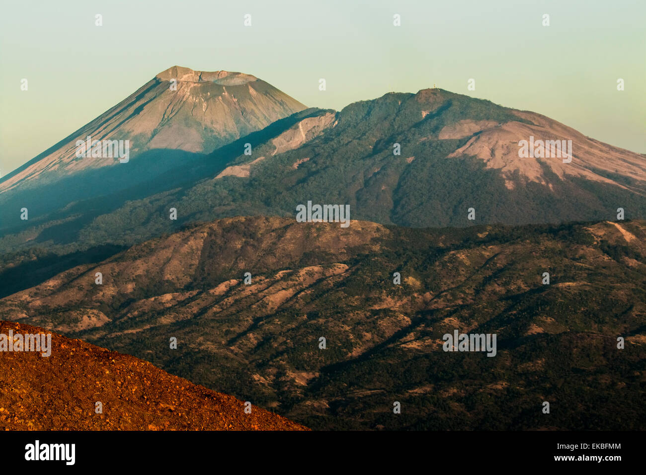 Summit of 1745m active Volcan San Cristobal on left and Volcan Casita on the right, Chinandega, Nicaragua Stock Photo