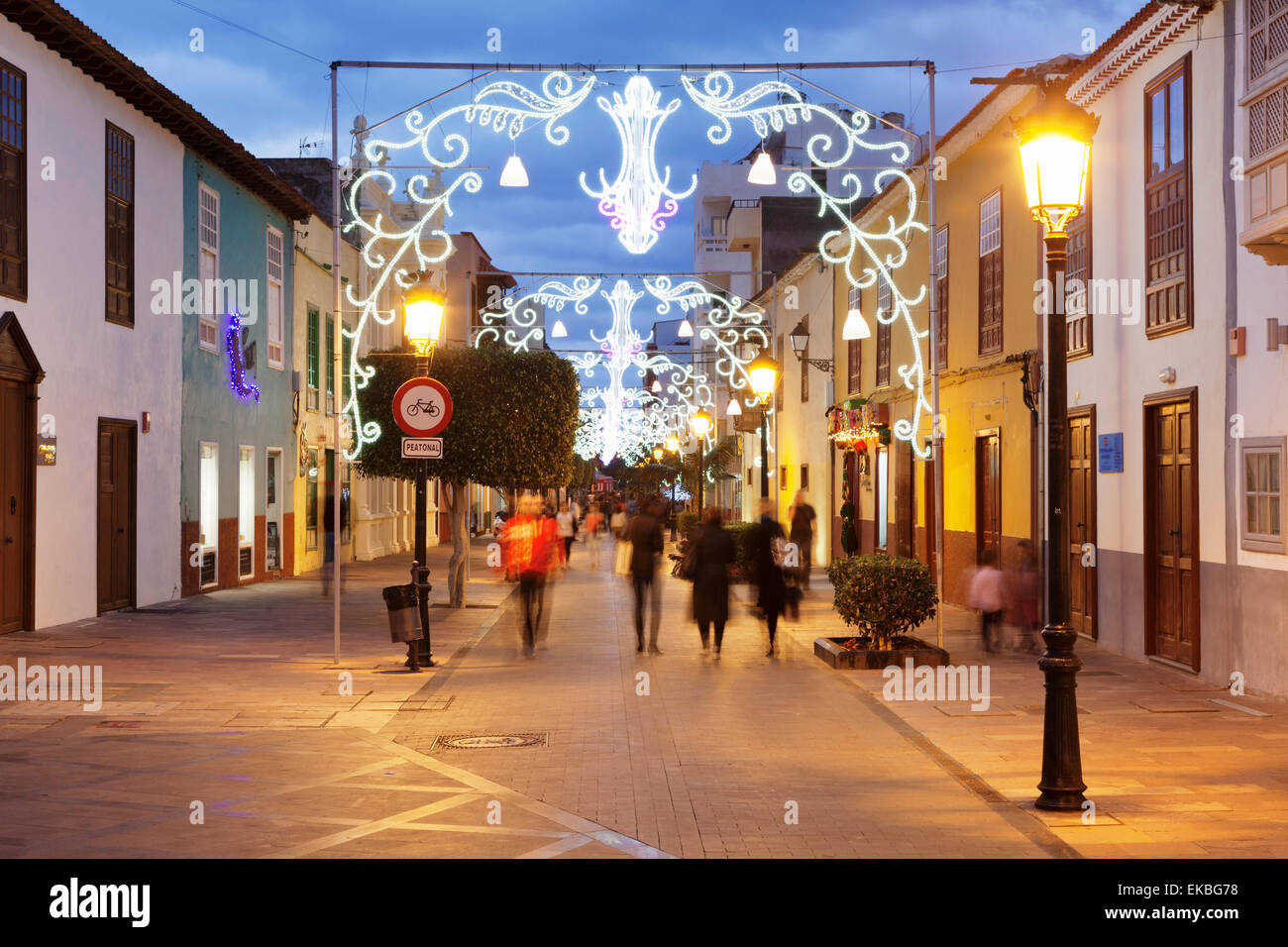Calle Real at Christmas time, San Sebastian, La Gomera, Canary Islands, Spain, Europe Stock Photo