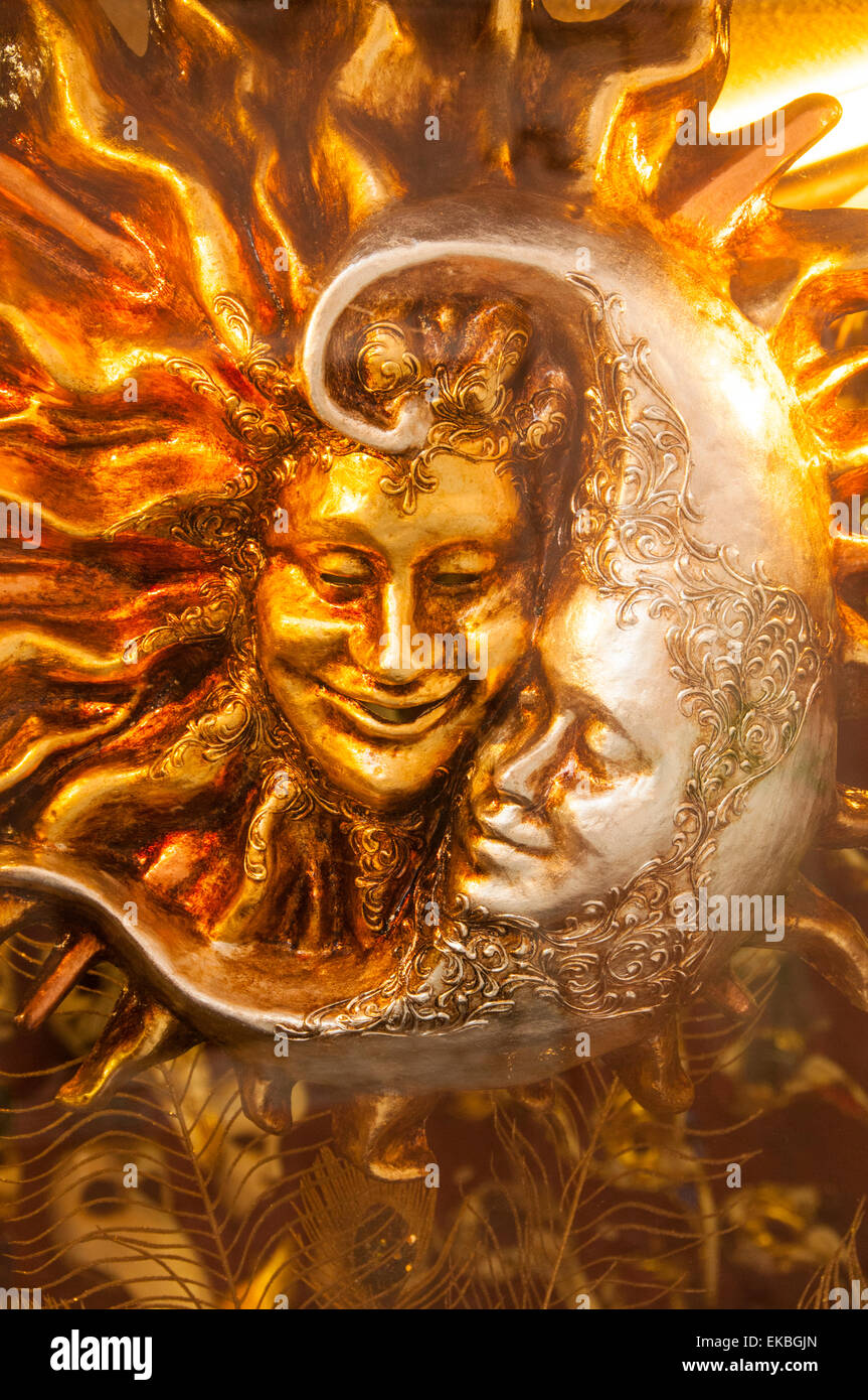 Moon and Sun carnival mask decorations, Venice, Veneto, Italy, Europe Stock Photo