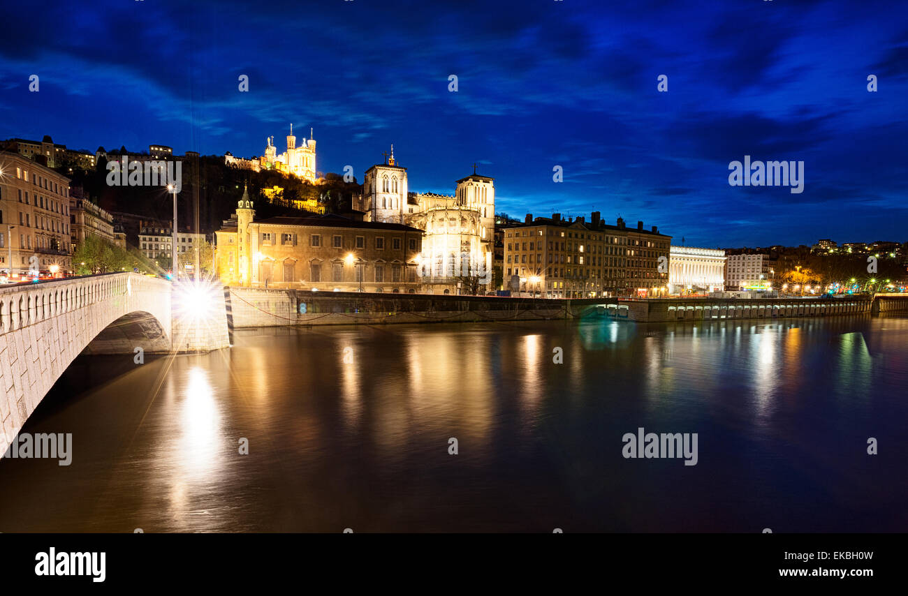 Lyon blue hour Stock Photo Alamy