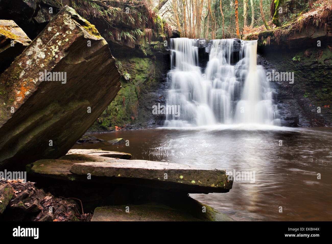 Stone Slabs and Goitstock Waterfall, Cullingworth, Yorkshire, England