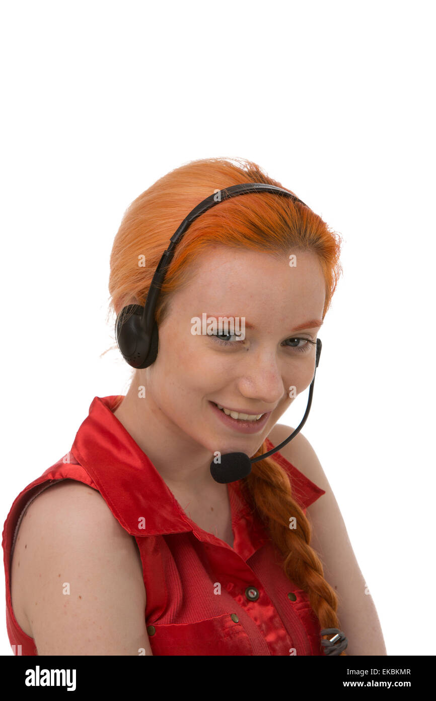 Pretty young call centre operator Stock Photo - Alamy