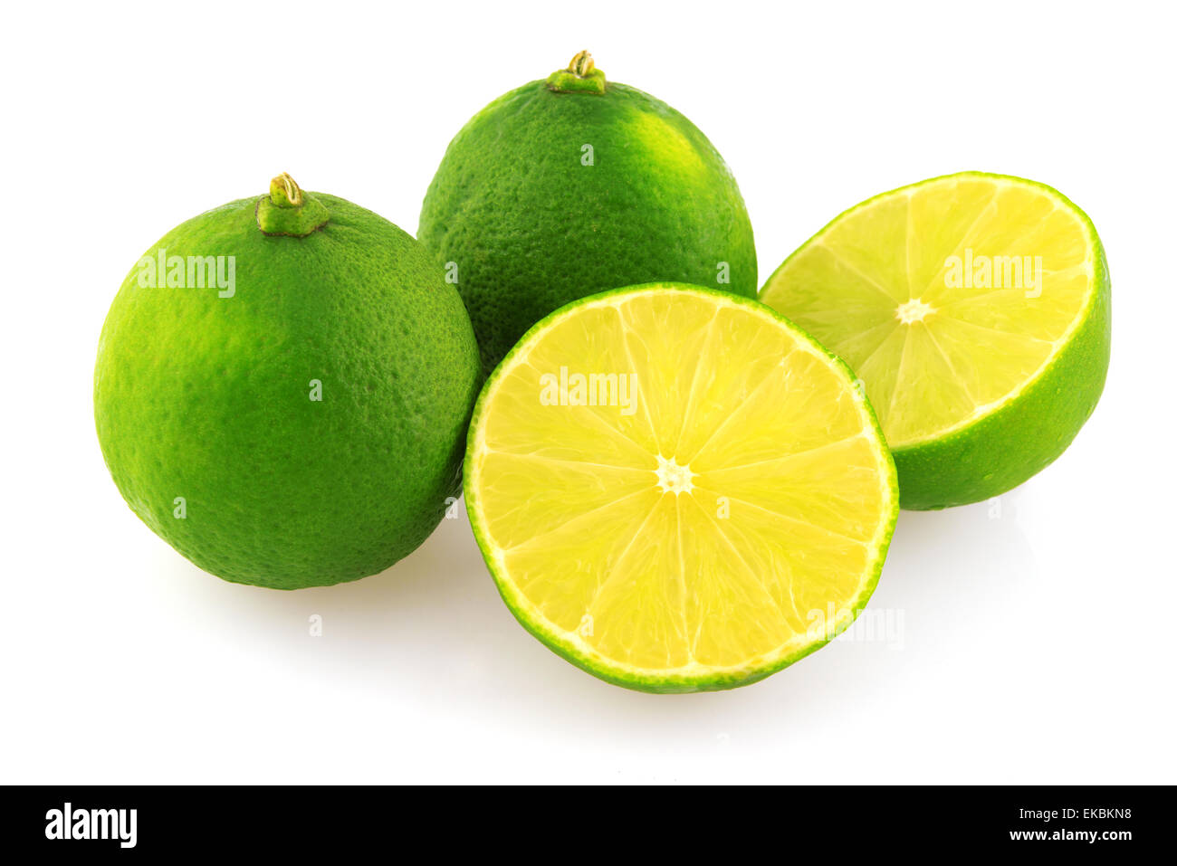 Three organic limes isolated on white hires stock photography and images Alamy