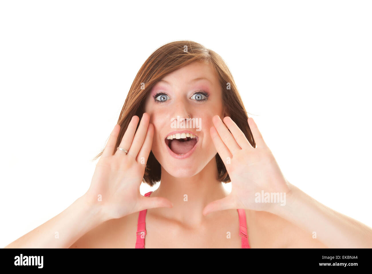 young beautiful woman screams Stock Photo