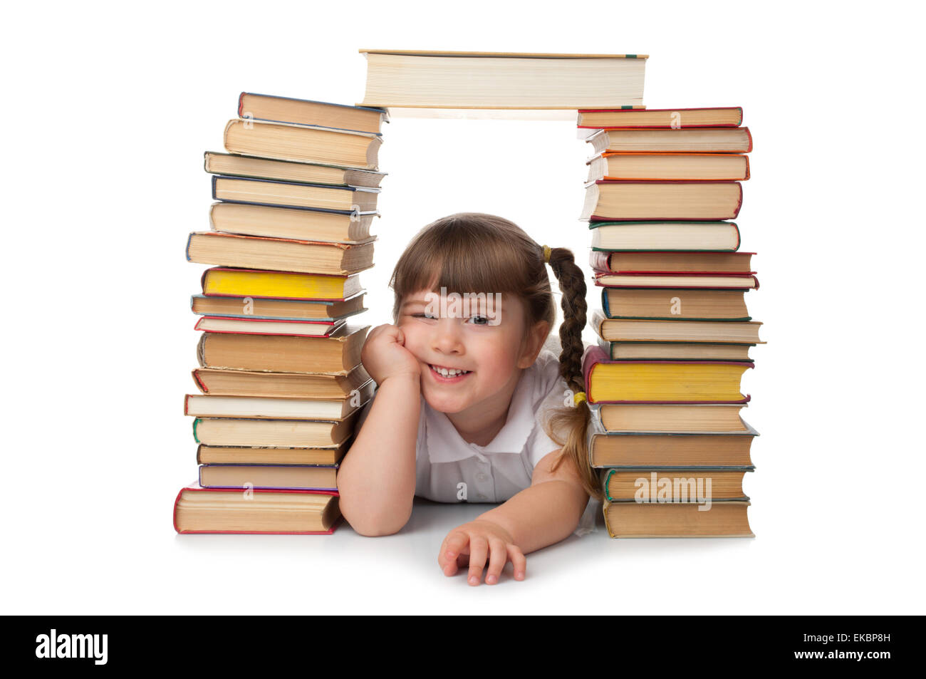 Little smiling girl with books Stock Photo - Alamy
