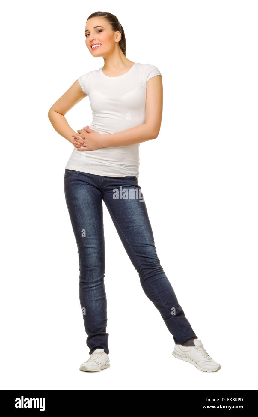 Smiling young woman isolated Stock Photo - Alamy