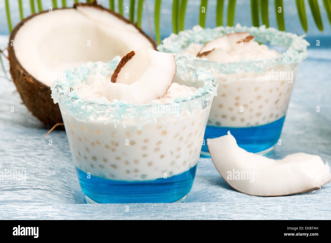 Coconut pudding with tapioca pearls and litchi jelly Stock Photo Alamy