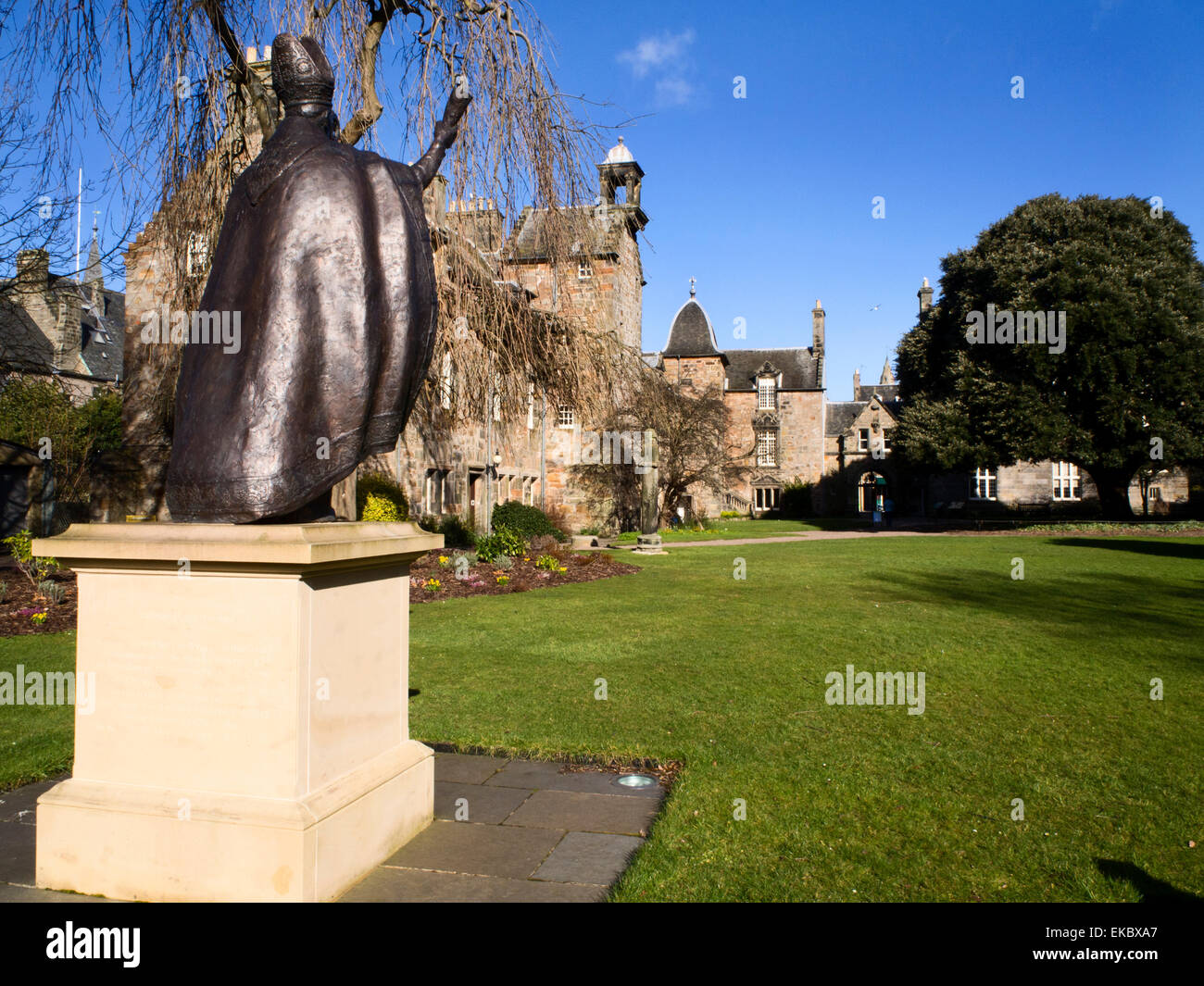 Statue of Henry Wardlaw of St Andrews 1403 to 1440 in St Marys College Quad St Andrews