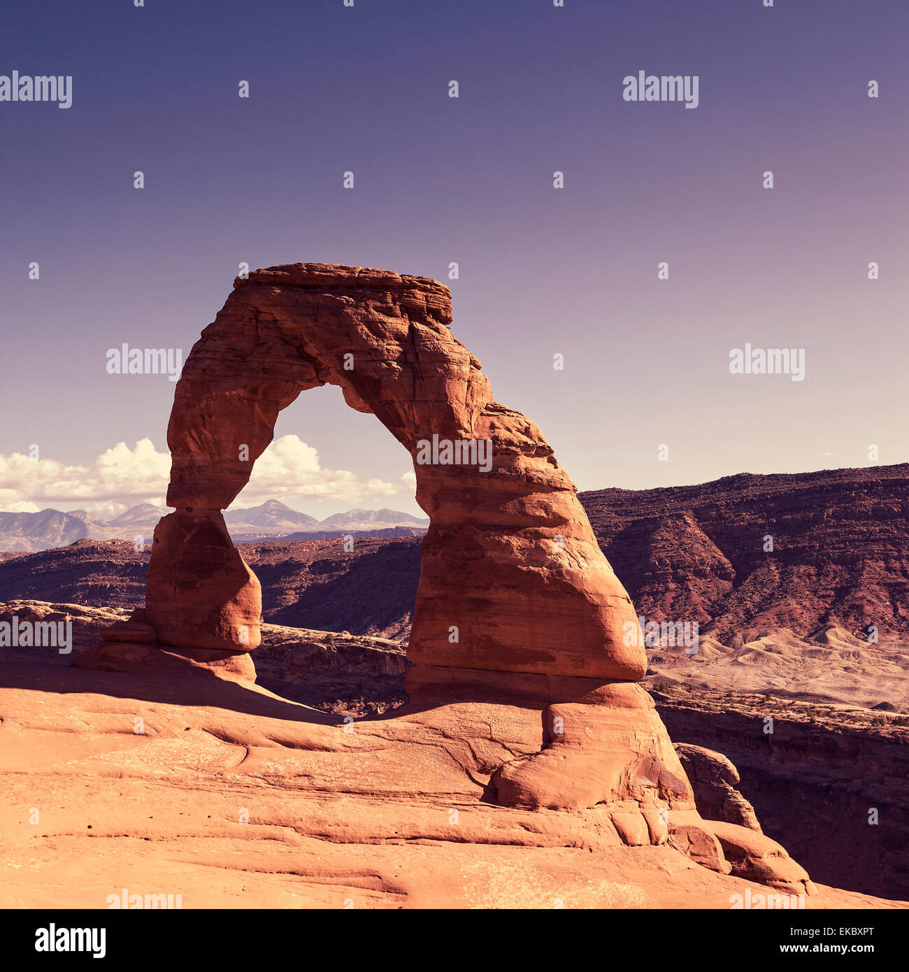 View of the famous Delicate Arch at sunset Stock Photo