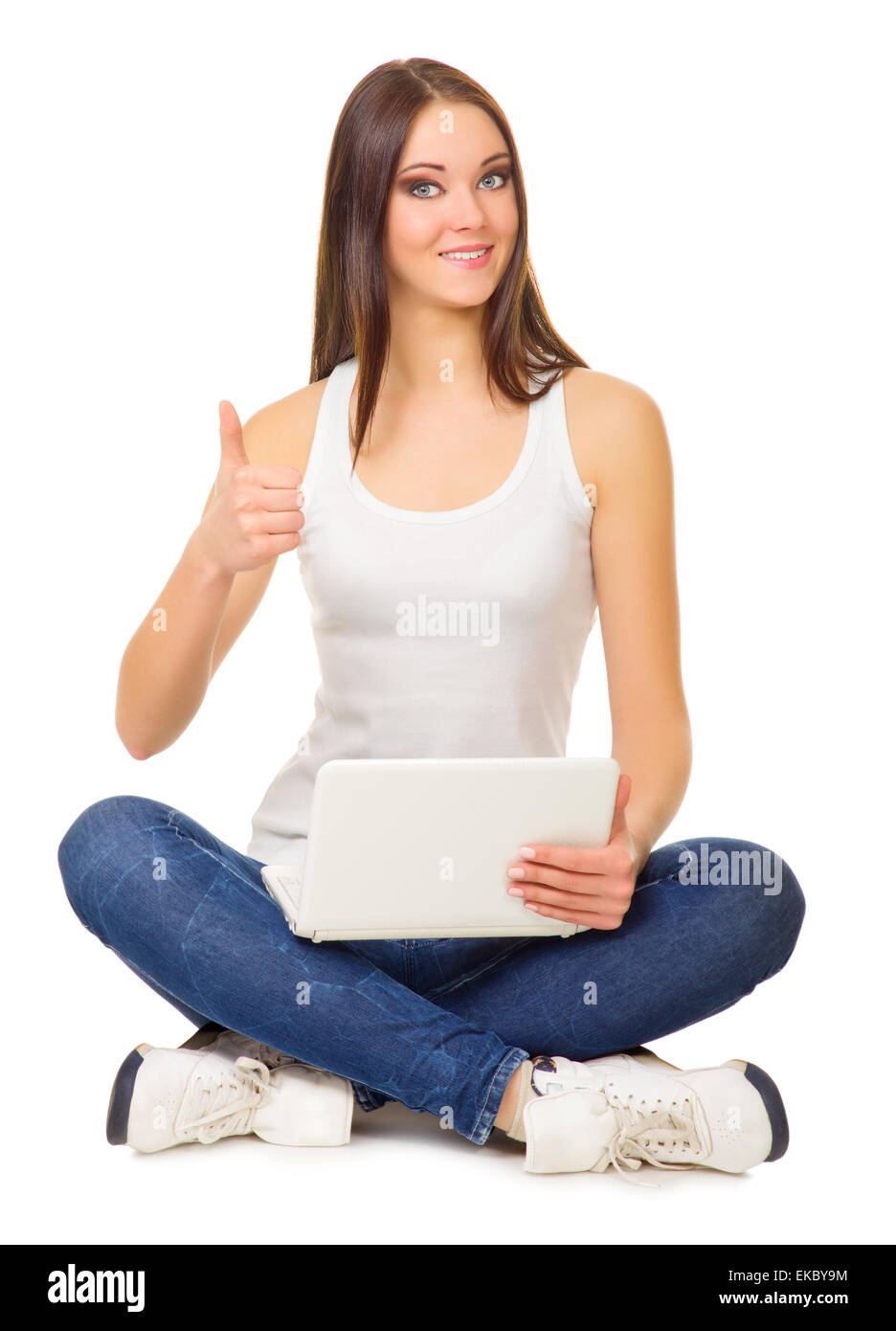Young girl with laptop Stock Photo - Alamy