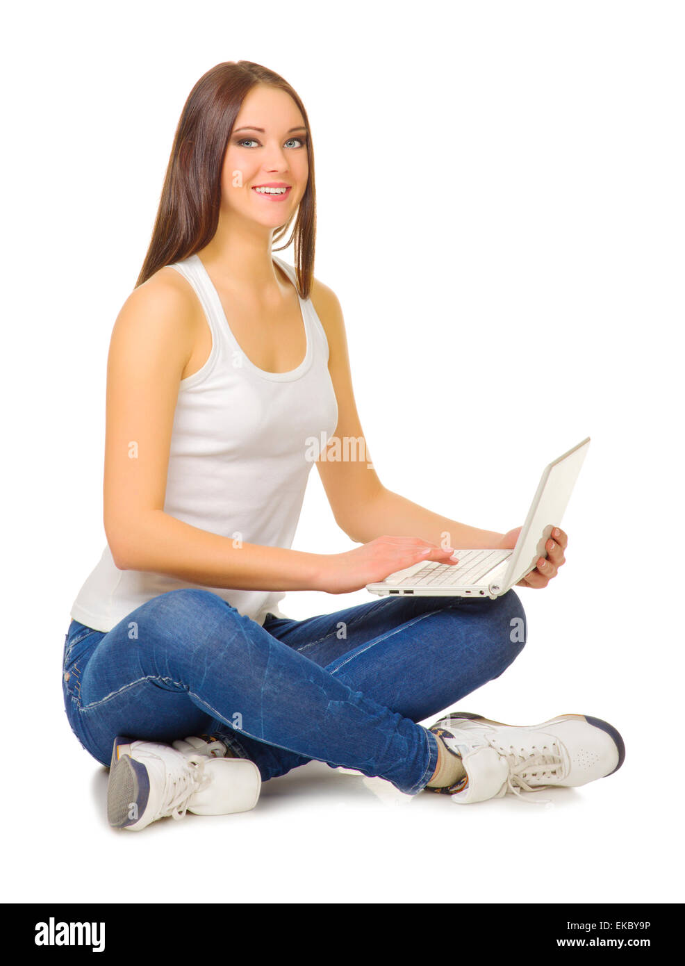 Young girl with laptop Stock Photo - Alamy