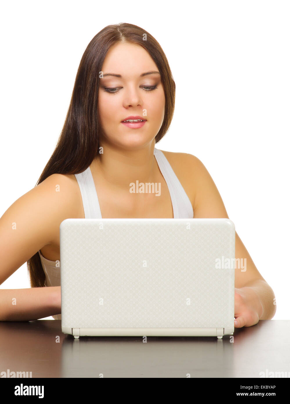 Young girl with laptop Stock Photo - Alamy