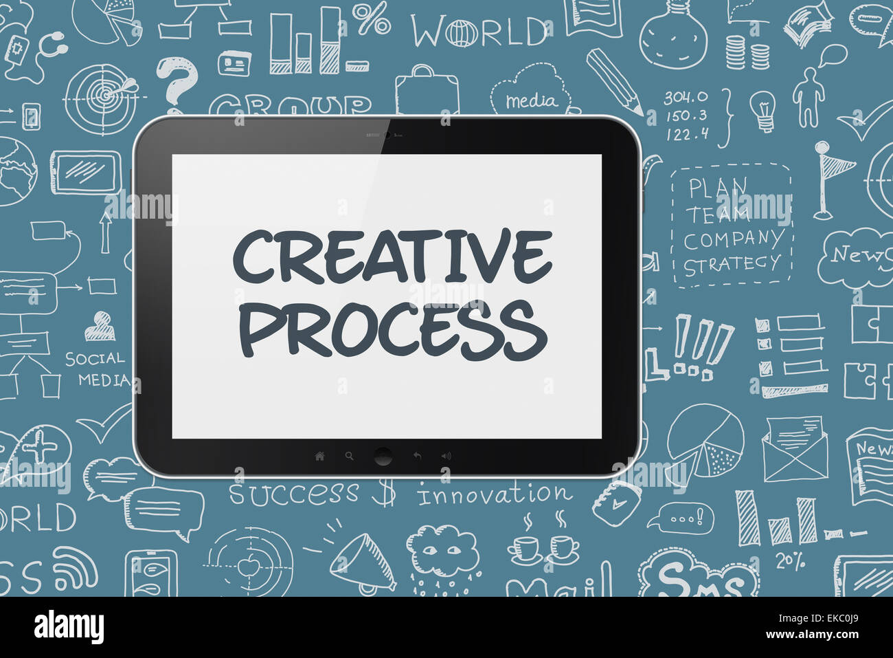 Digital tablet with brainstorming process background Stock Photo