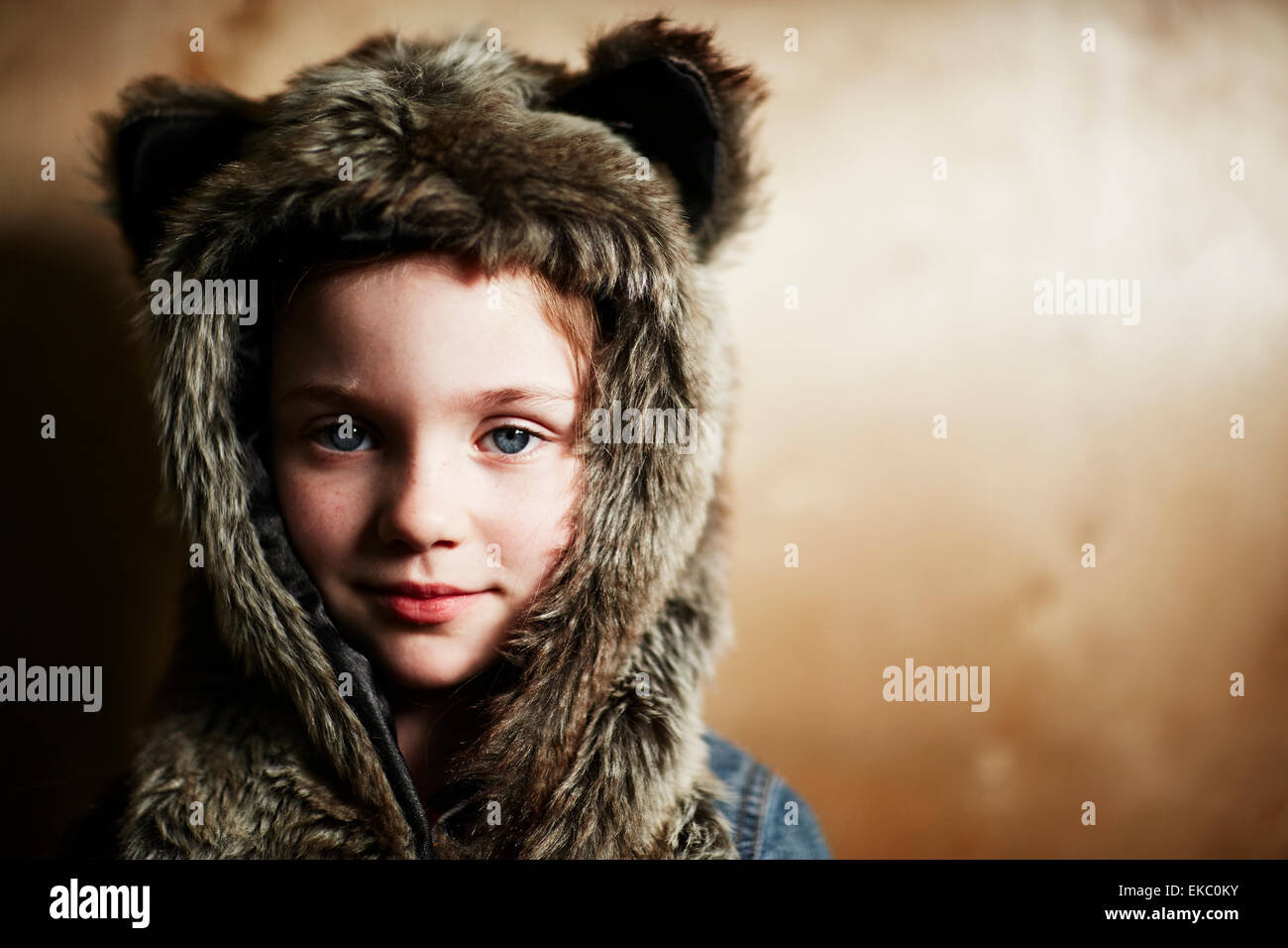 Girl wearing furry hat Stock Photo