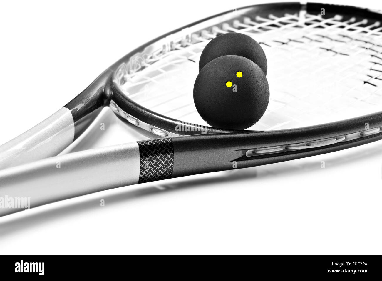 Black and silver squash racket and balls Stock Photo Alamy