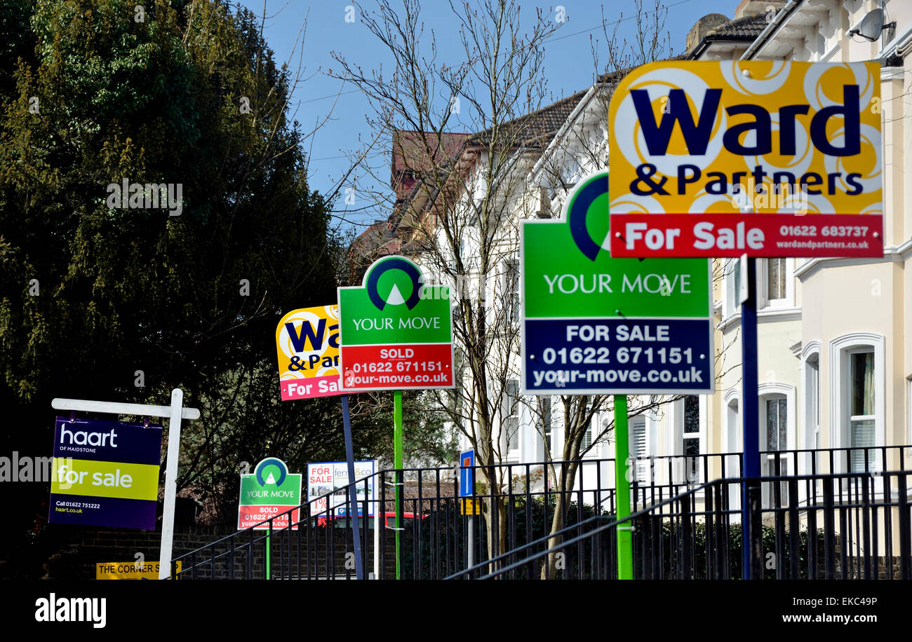 For Sale signs outside flats in Maidstone, Kent, England Stock Photo