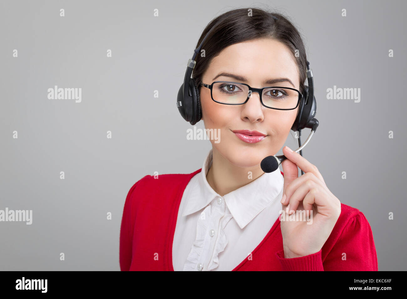 Friendly smiling customer support woman Stock Photo Alamy
