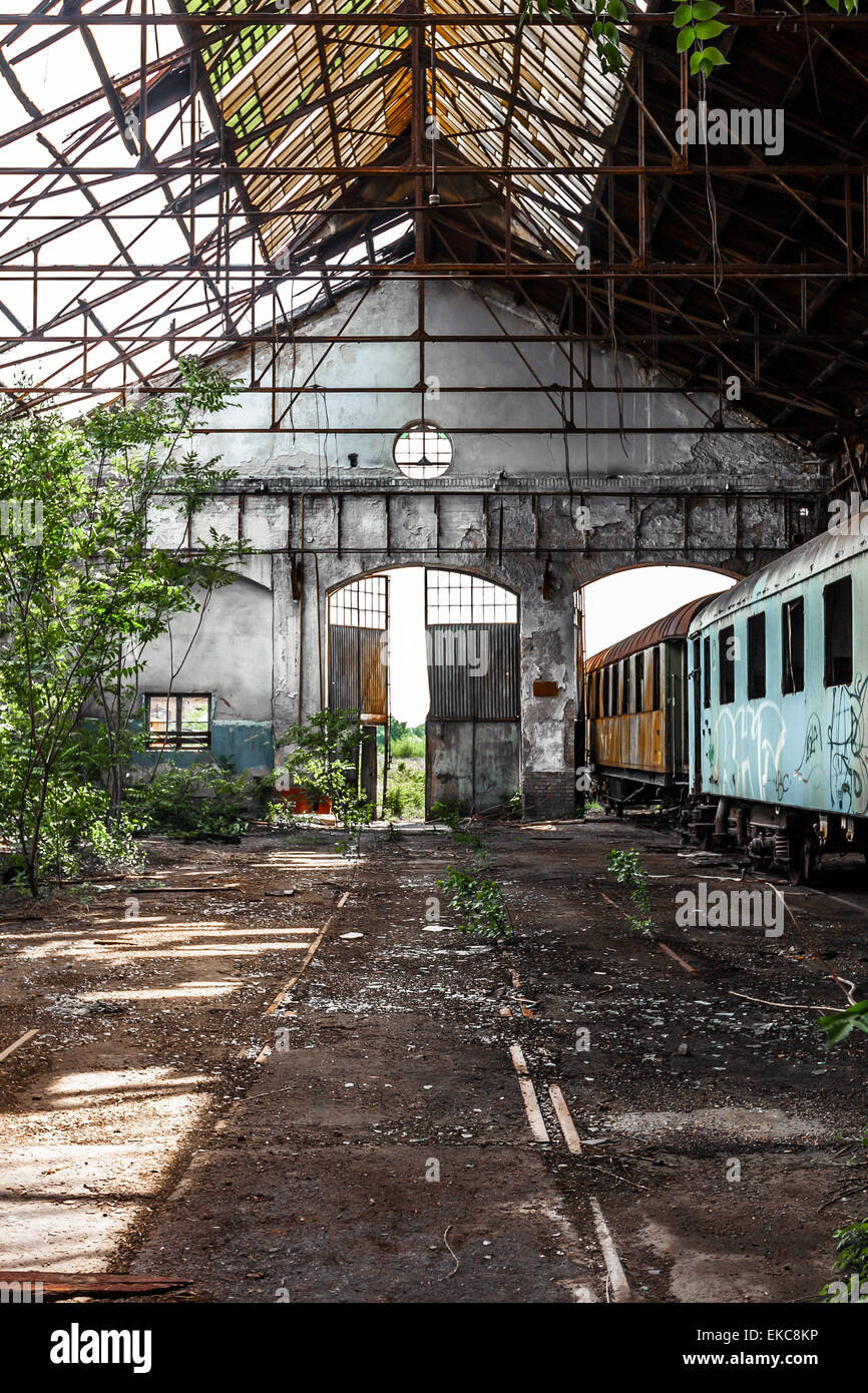 Old industrial building with train Stock Photo