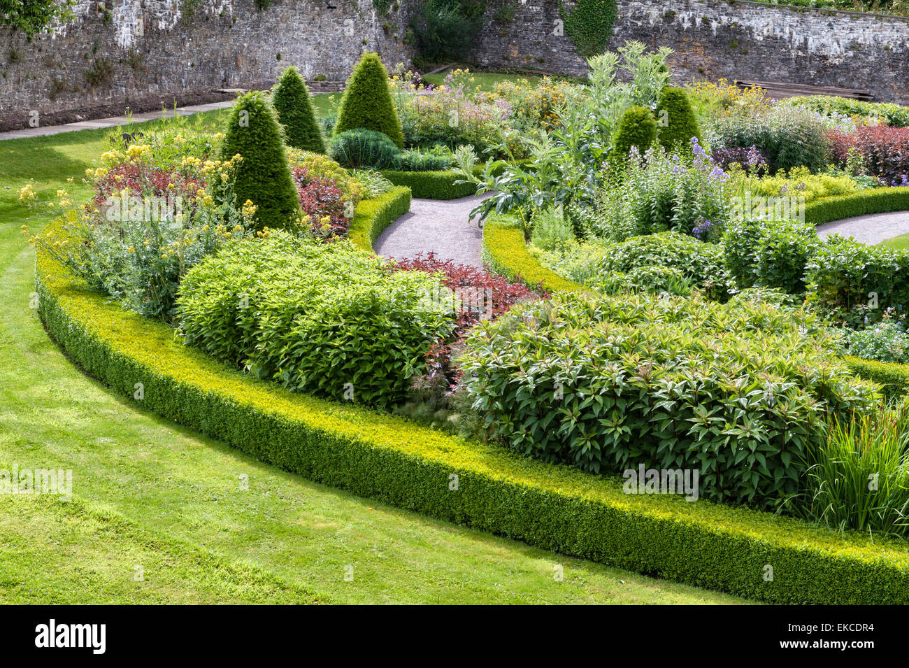 Aberglasney House and Gardens, Carmarthen, Wales, UK. The Upper Walled Garden, designed by Penelope Hobhouse Stock Photo