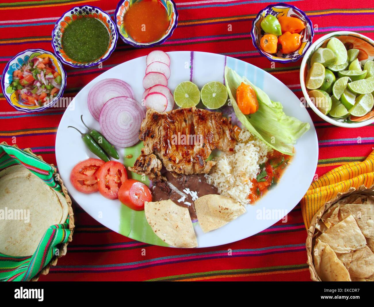 Beef ribs mexican style vegetables chili sauce nachos Stock Photo