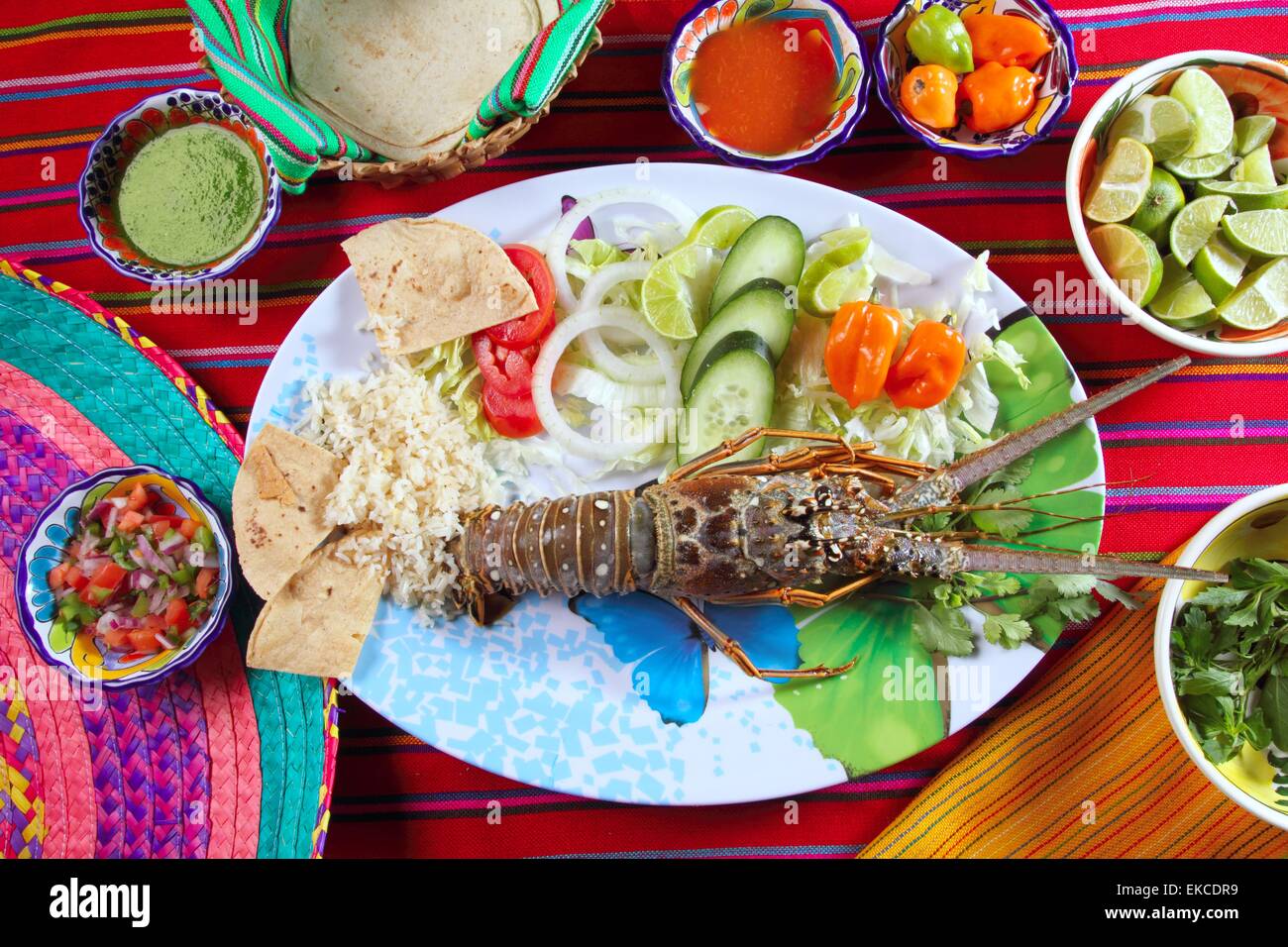 Lobster seafood Mexican style chili sauces tortilla Stock Photo Alamy