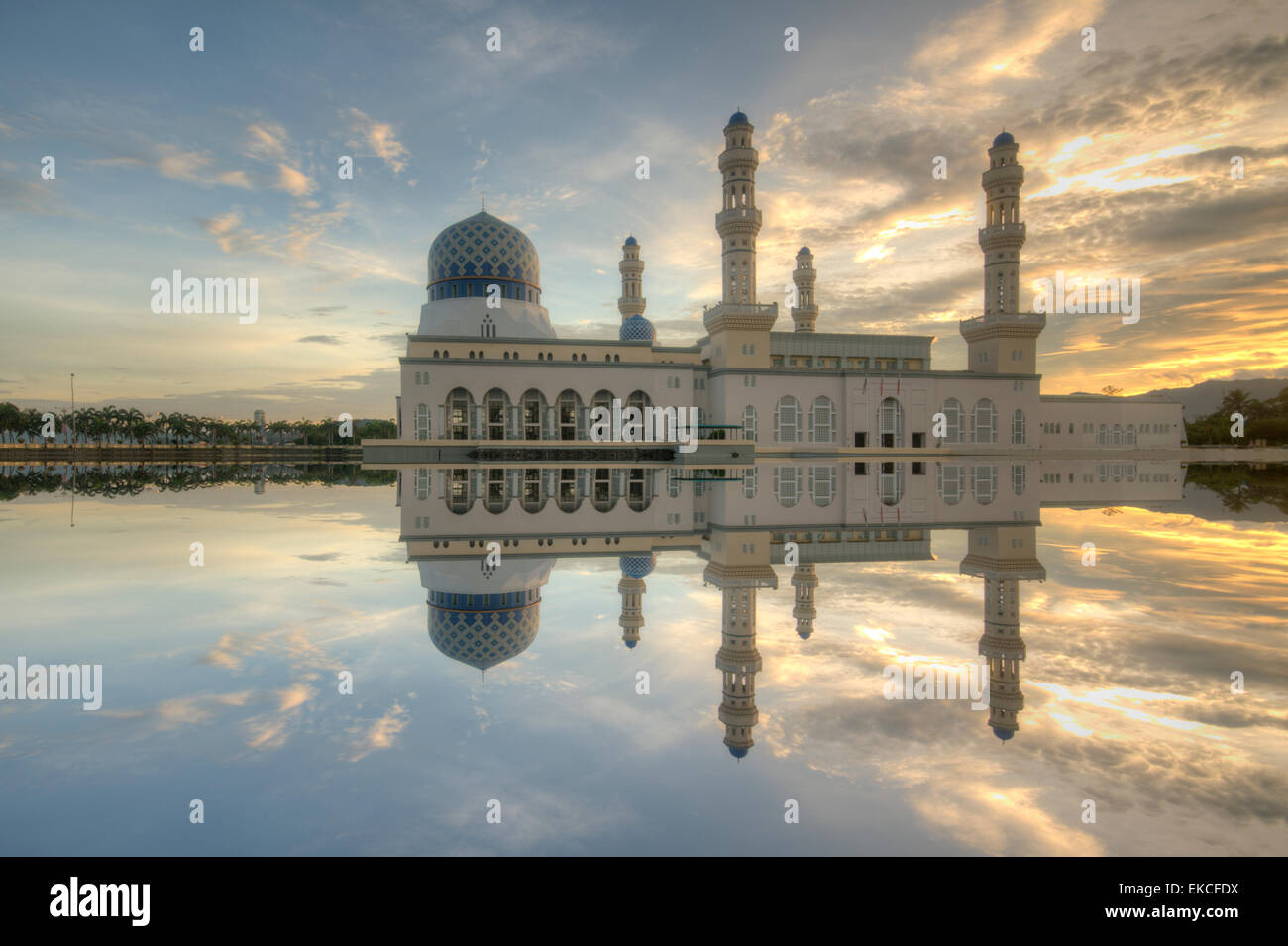 Floating Mosque at sunset, Kota Kinabalu City, Malaysia Stock Photo