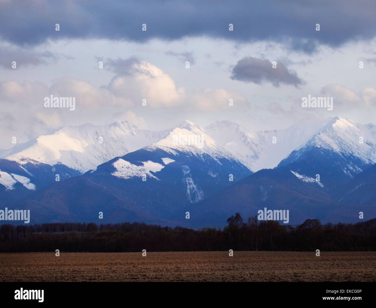 Snowcapped Fagaras mountains in Romania Stock Photo