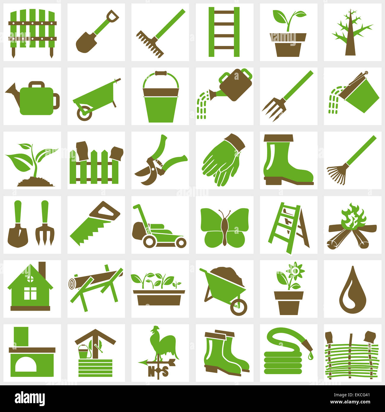 Vector green garden icons set on white Stock Photo - Alamy