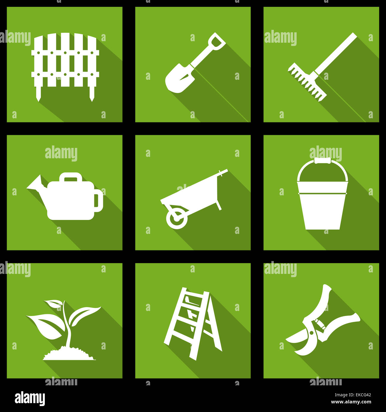 Vector white garden icons set on green Stock Photo - Alamy