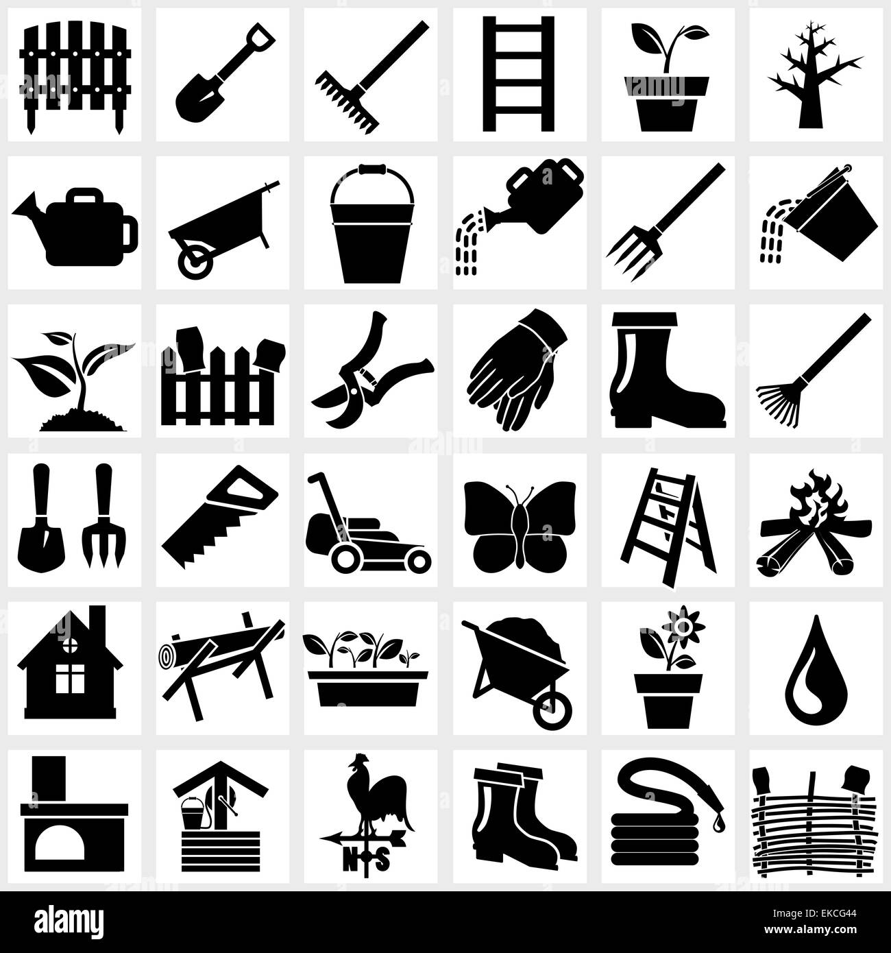 Vector black garden icons set on white Stock Photo - Alamy