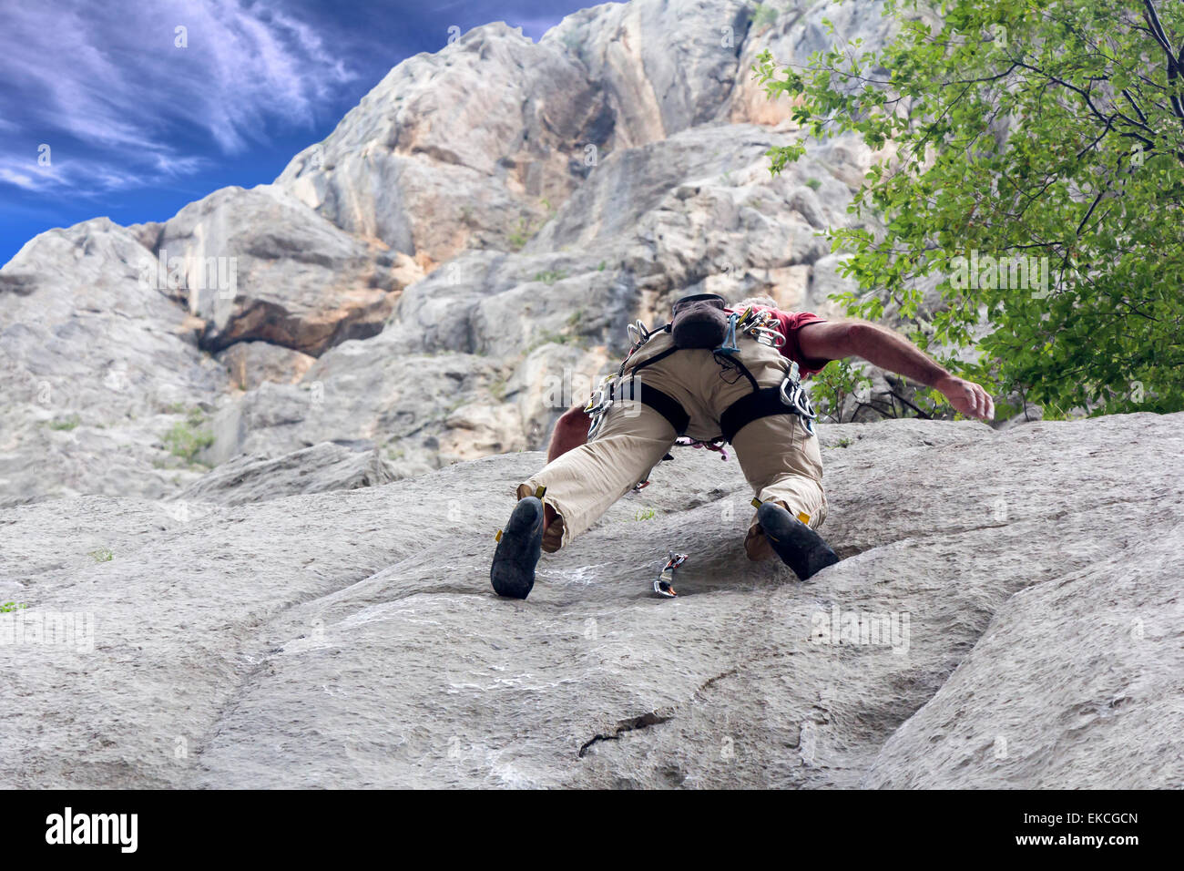 Freestyle Climber on the rock wall in the National Park Paklenica