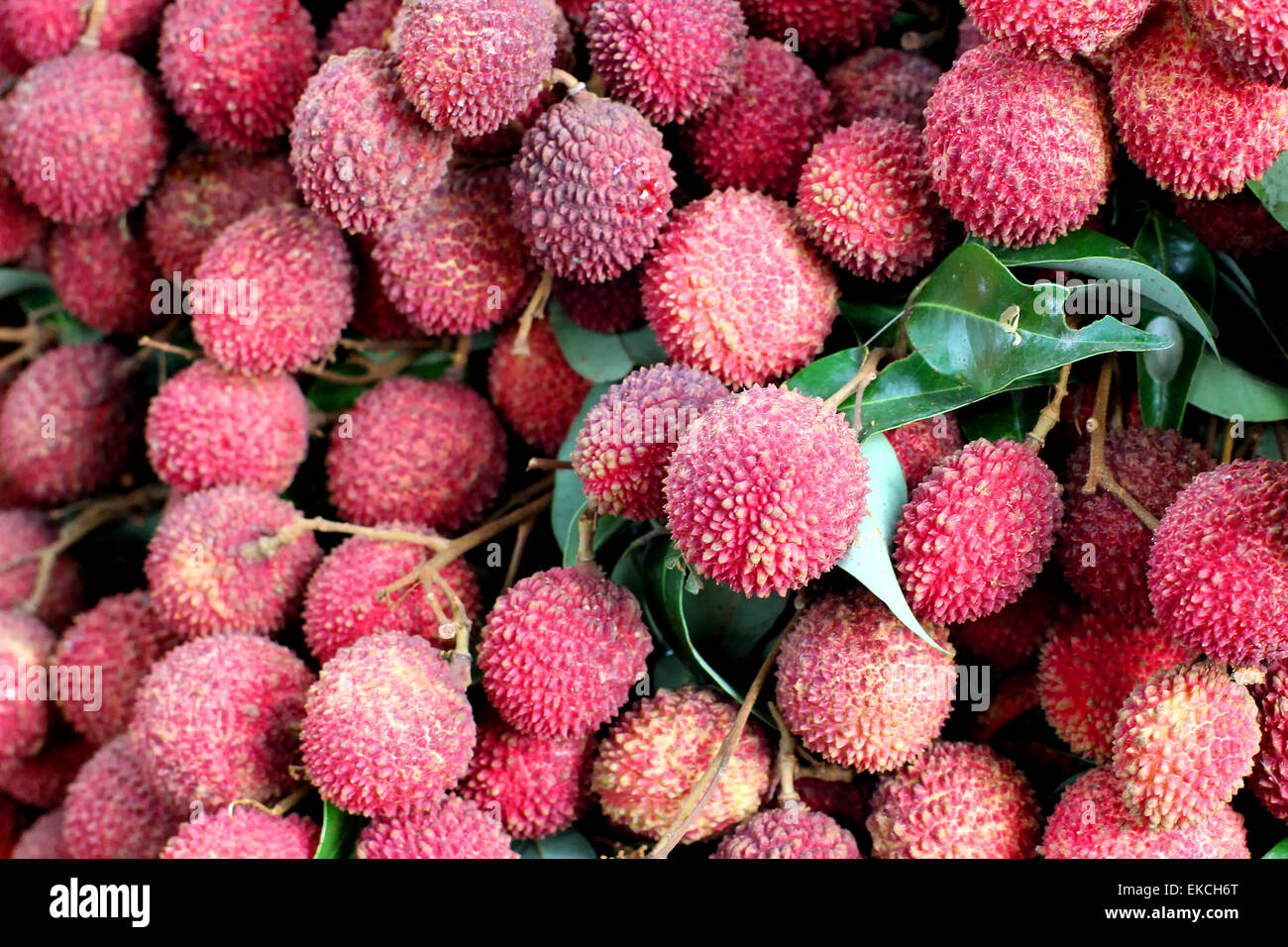 Lychee or litchi at fruit market Stock Photo