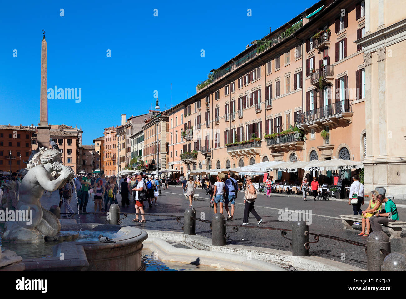 Italy Rome Piazza Navona  Fountain of the four Rivers with Egyptian obelisk Stock Photo