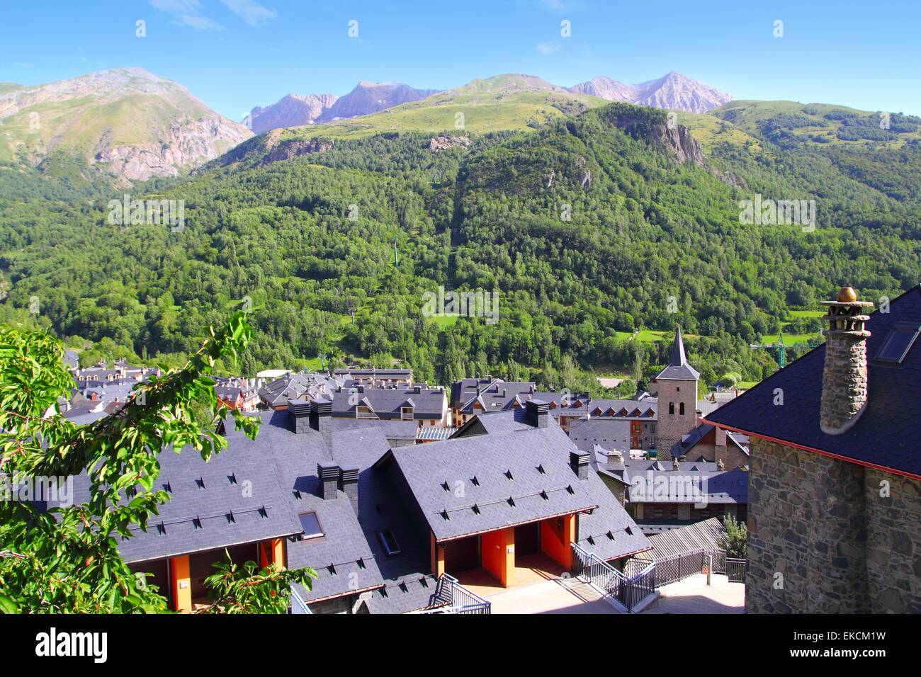 Panticosa village high view slate roofs Pyrenees Stock Photo