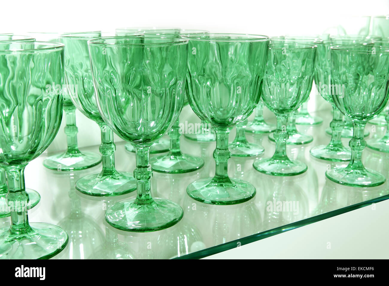 Green cups rows glass crystal kitchenware Stock Photo Alamy