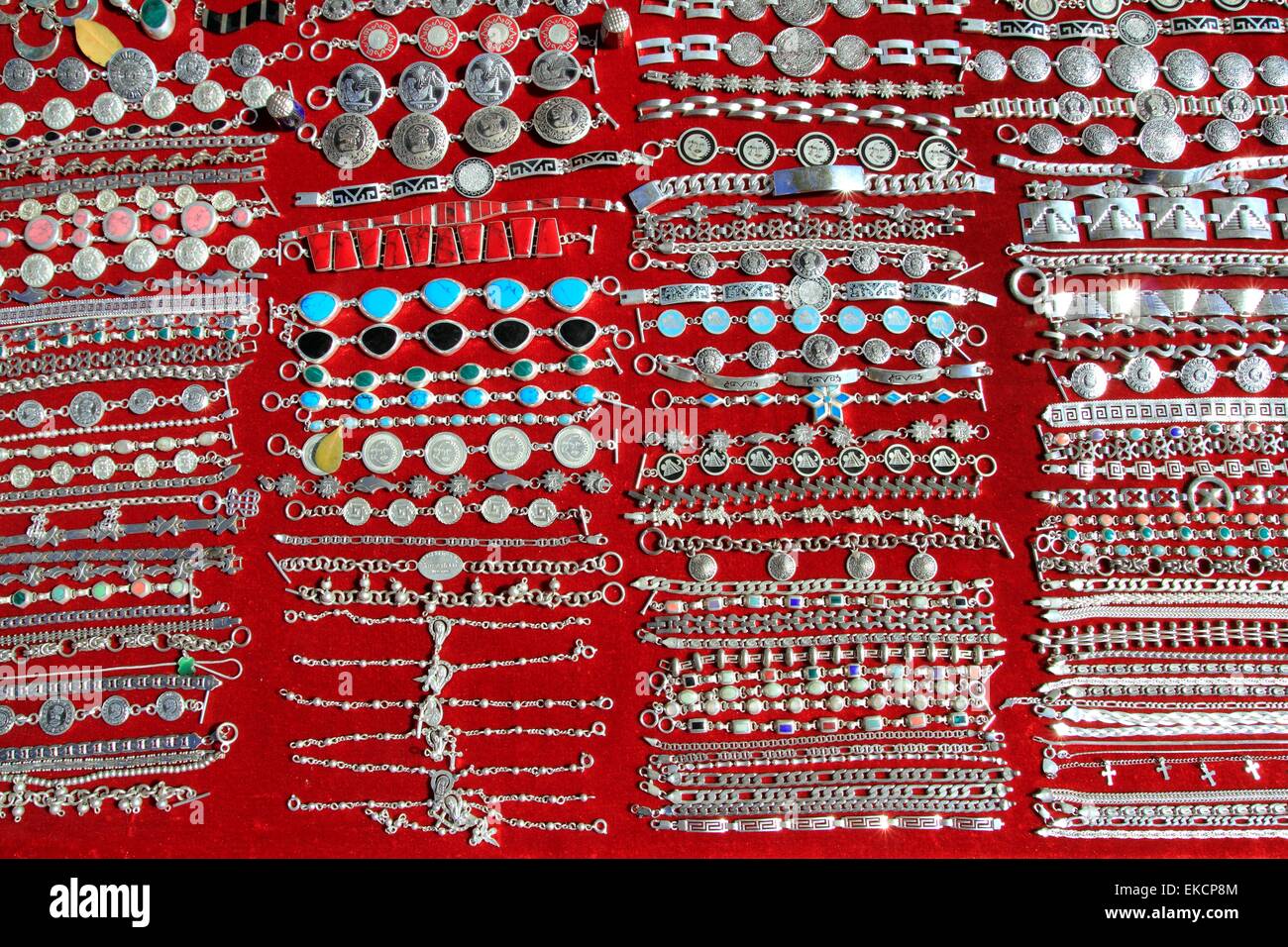 Mexican silver jewellery rows Mexico handcrafts Stock Photo Alamy