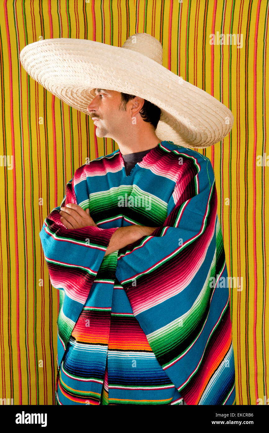 Mexican profile man typical poncho sombrero serape Stock Photo - Alamy
