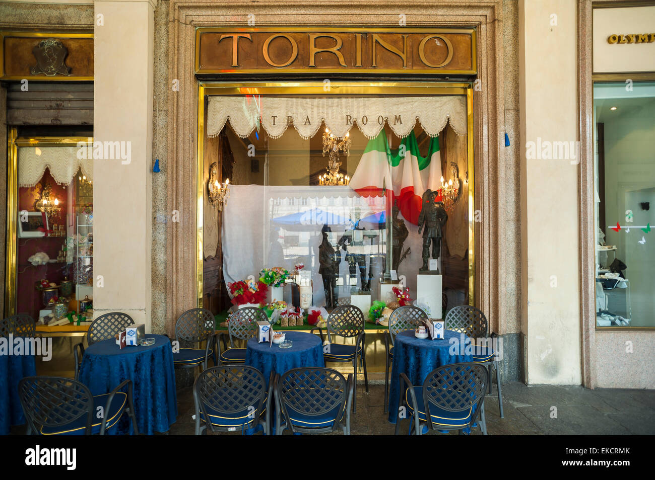 Caffe Torino, detail of the front of the Caffe Torino in the Piazza San Carlo in Turin, Italy. Stock Photo