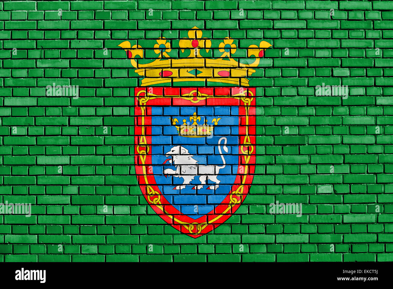 flag of Pamplona painted on brick wall Stock Photo