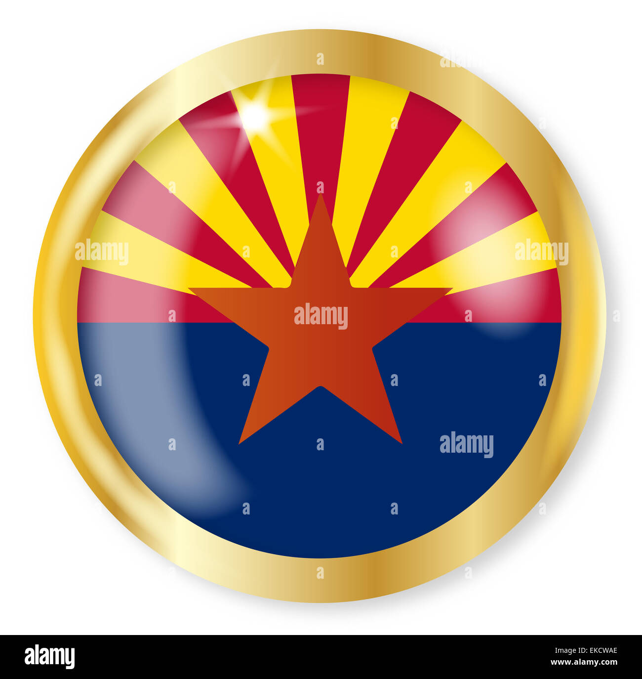 Arizona state flag button with a gold metal circular border over a ...