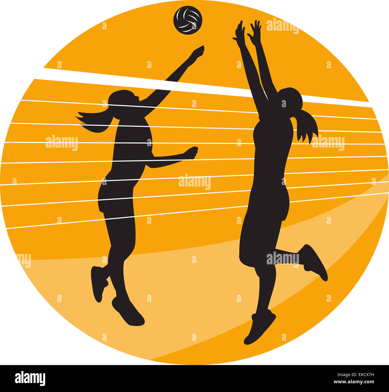 Volleyball Player Spiking Blocking Ball Stock Photo Alamy