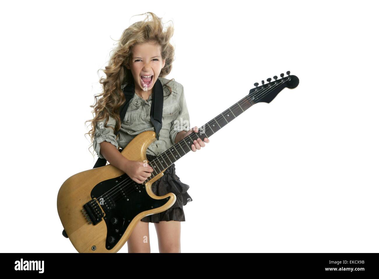 little blond girl playing electric guitar hardcore Stock Photo - Alamy