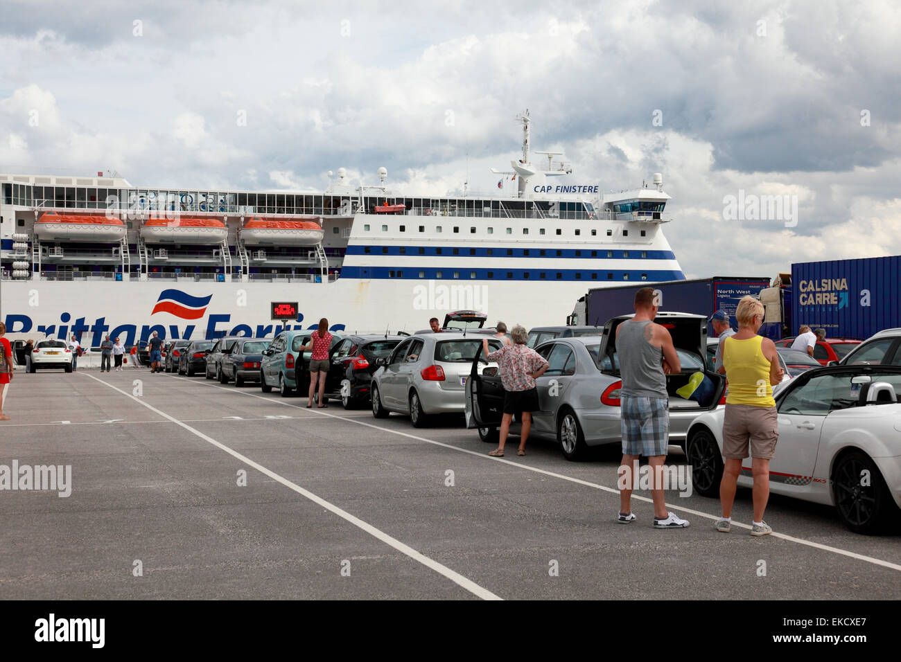 A queue of holidaymakers and their cars in the port at Bilbao, northern  Spain, waiting to board a Brittany Ferries ferry Stock Photo - Alamy