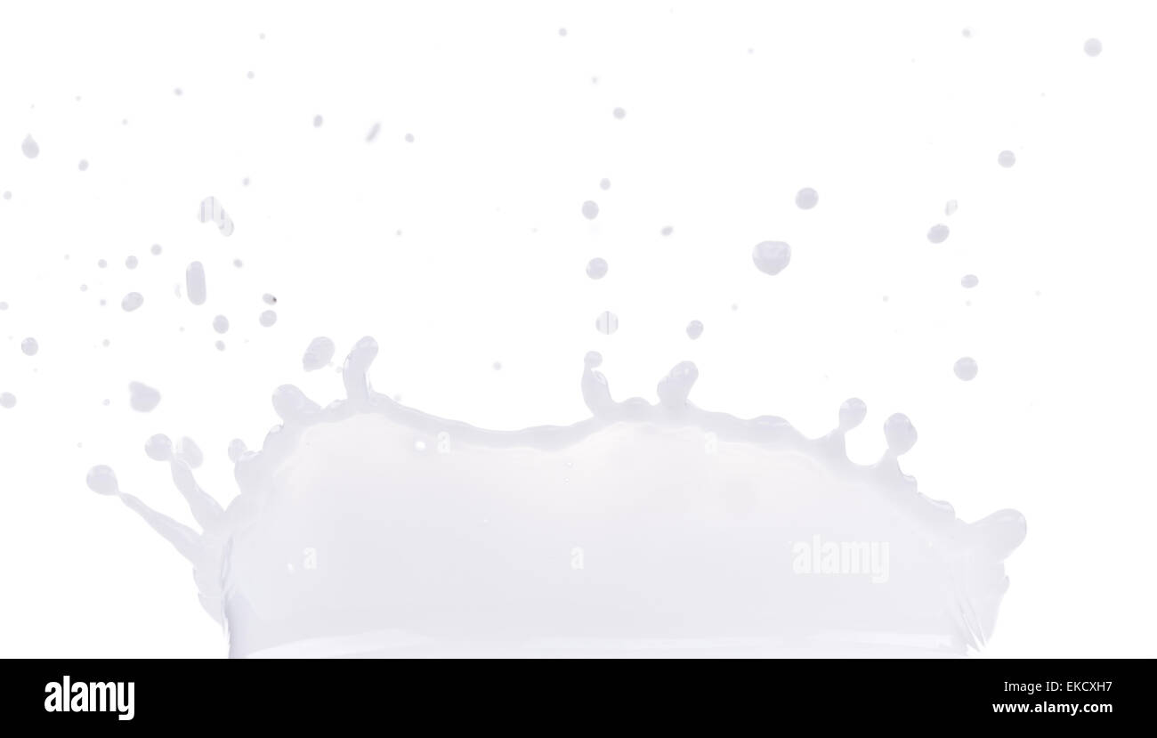 Pouring milk splash on white background Stock Photo - Alamy