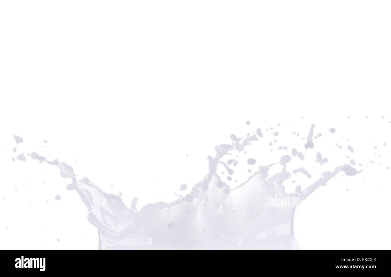 Pouring milk splash on white background Stock Photo - Alamy